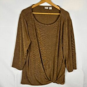 Chicos Travelers Wome's Long Sleeve Tunic Top 20/22 Slinky Tan USA Made Comfort